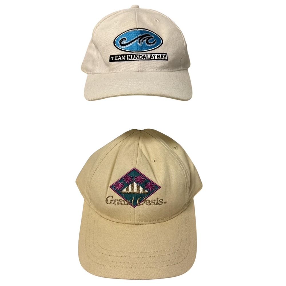 Vintage Las Vegas Hat‎ Lot Mandalay Bay 1999 MGM Grand Oasis Snapback White Tan